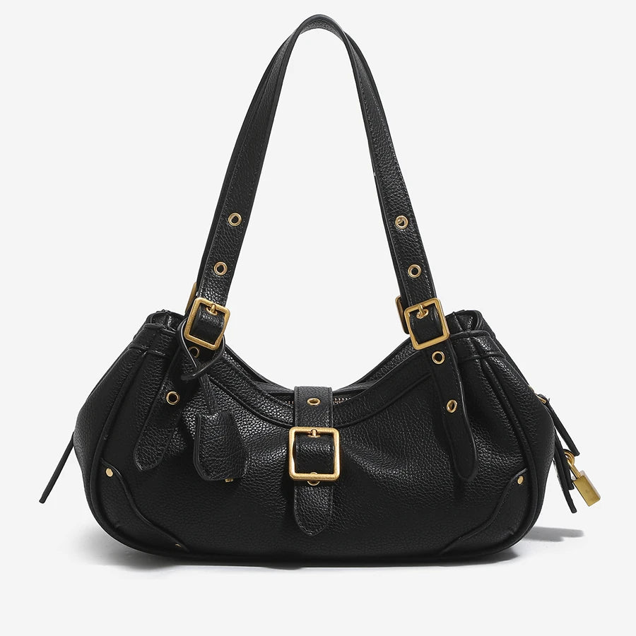 Sac épaule vintage esprit biker en cuir PU