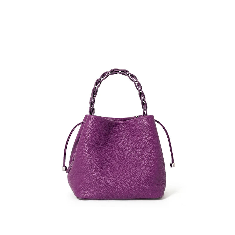 Sac seau cuir femme – Anse Tressée & Bandoulière réglable Style Casual Chic