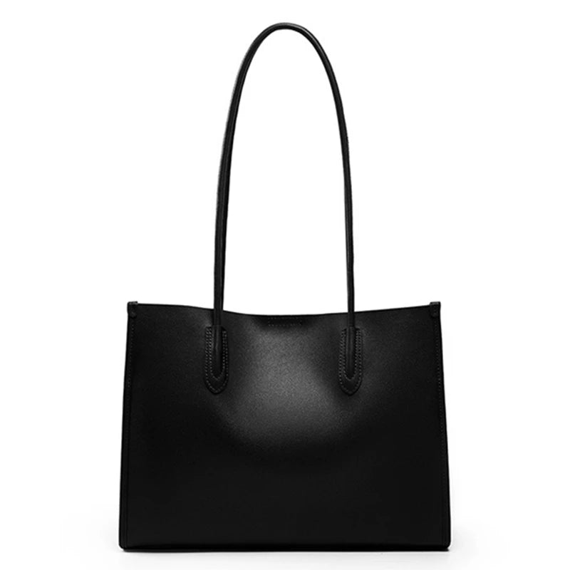 BURMINSA Luxury Genuine Leather Tote Bags For Women Elegant Cowhide Business Commuter Handbags Large Capacity Work Shoulder Bags MYNELIA