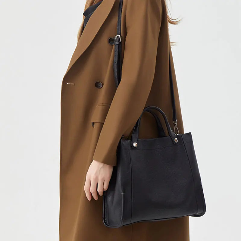 Sac cabas souple en cuir véritable à poches intérieures