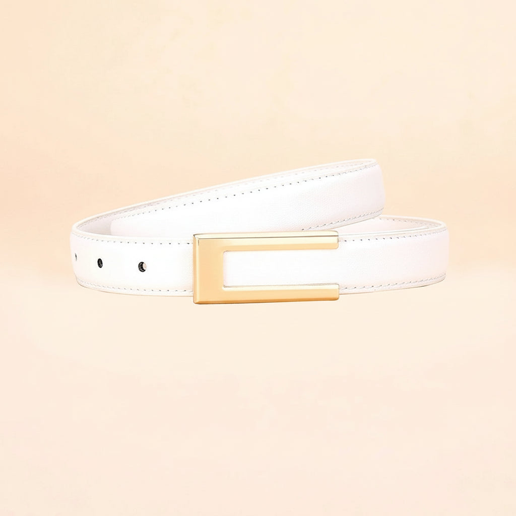 Ceinture Cuir Véritable Boucle Lisse Motif Géométrique