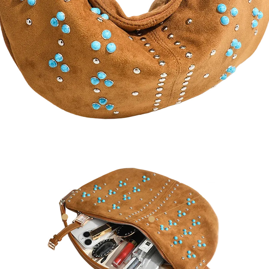 Sac à main demi-lune en daim avec rivets -Style rétro MYNELIA