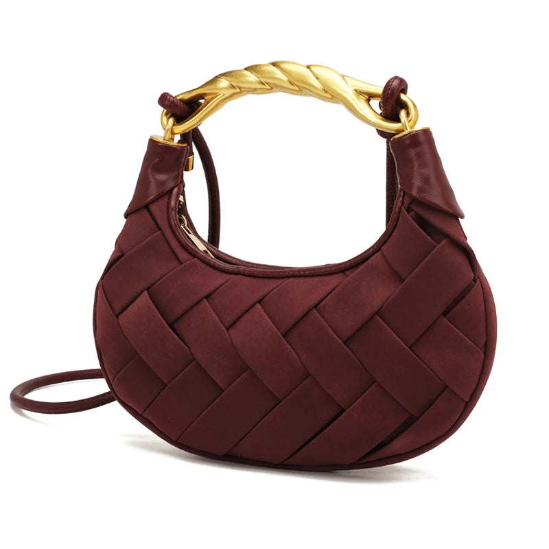 Vintage Kunstleder Handgewebte Taschen für Damen Luxus Designer Handtaschen Geldbörsen 2025 Neu mit Metallgriff Cross-Woven Schultertasche