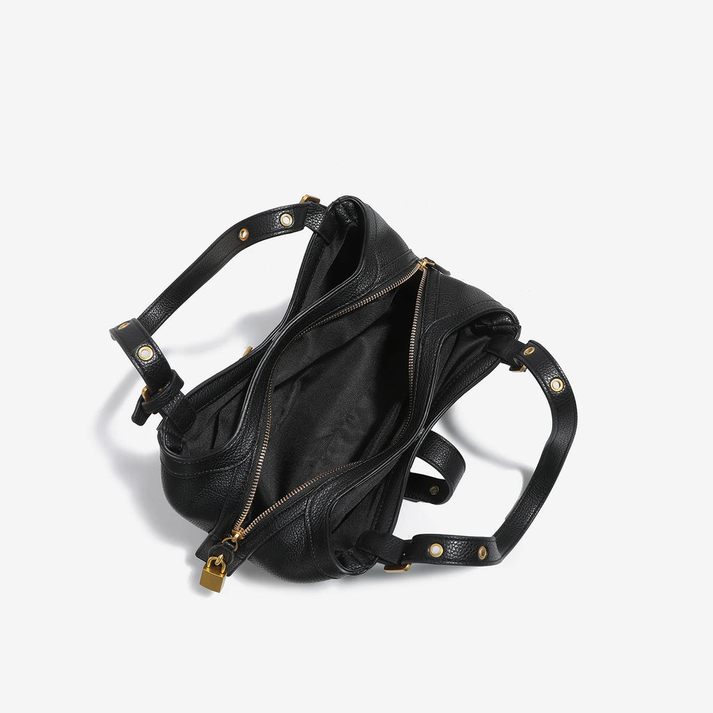 Sac épaule vintage esprit biker en cuir PU