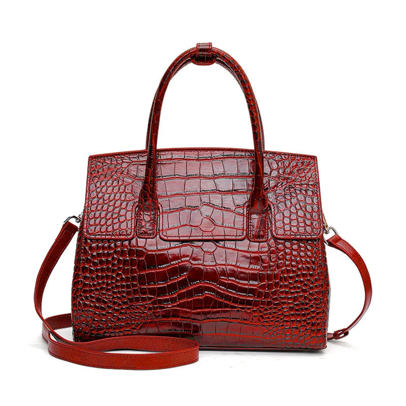 Sac à main cuir véritable embossé brillant –Style bureau chic