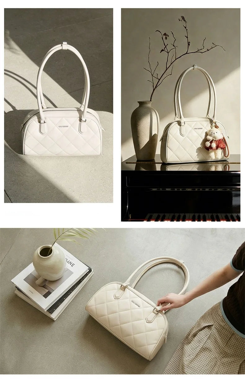 GOLF QUALITY Elegante weiche PU-Leder Boston Tasche für Damen Einzelschulter Umhängetasche Einfarbige Handtasche Sling Umhängetasche