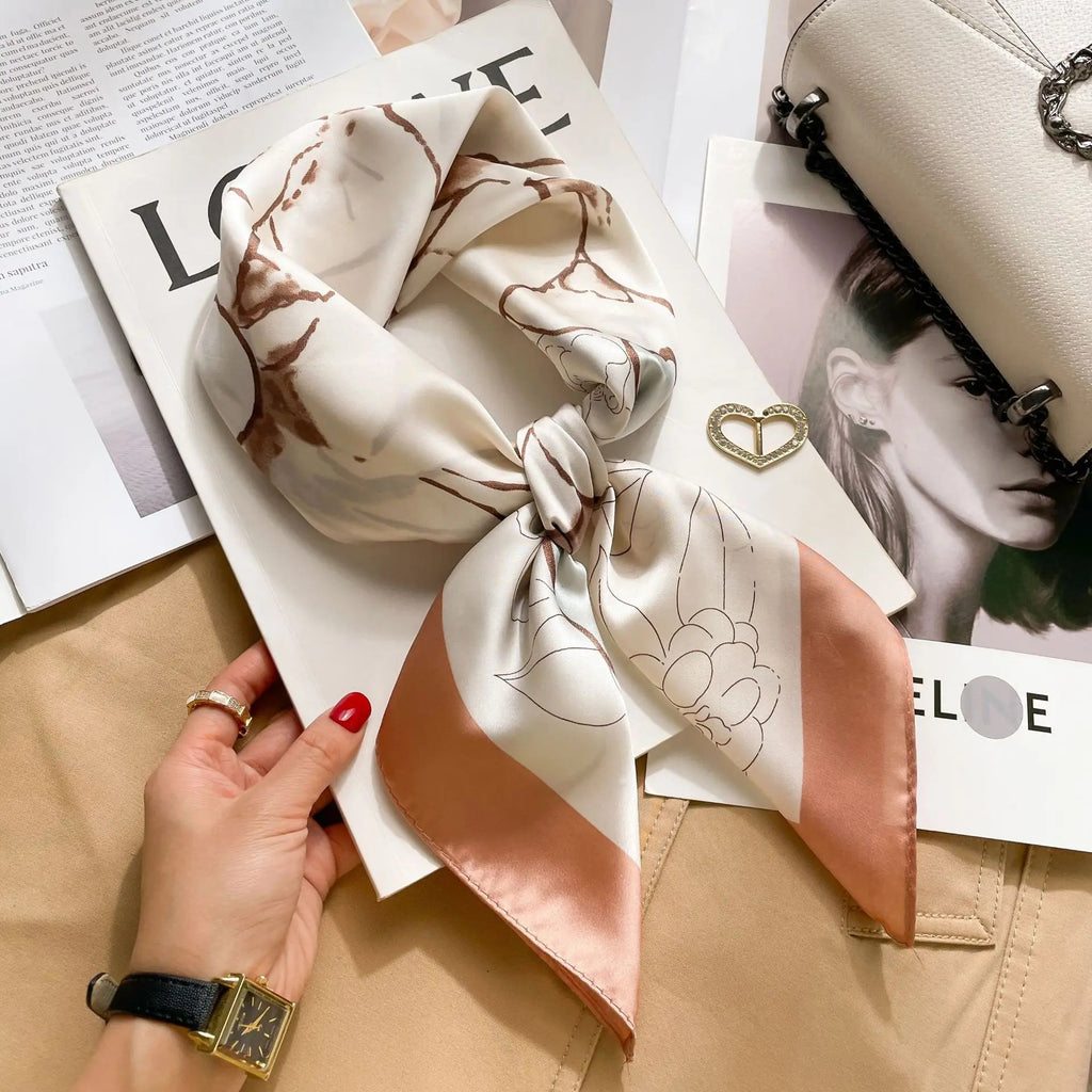 70cm Neckerchief Female Luxury Square Scarf for Women Silk Feeling Shawl Satin Hijab Wraps Hair Bands Ribbon Headband Bandann MYNELIA
