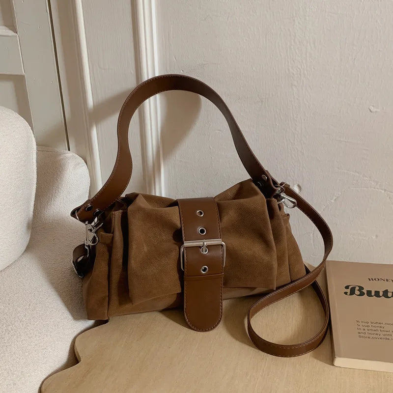 Sac à bandoulière  suède plissé – Fermoir Style fashion