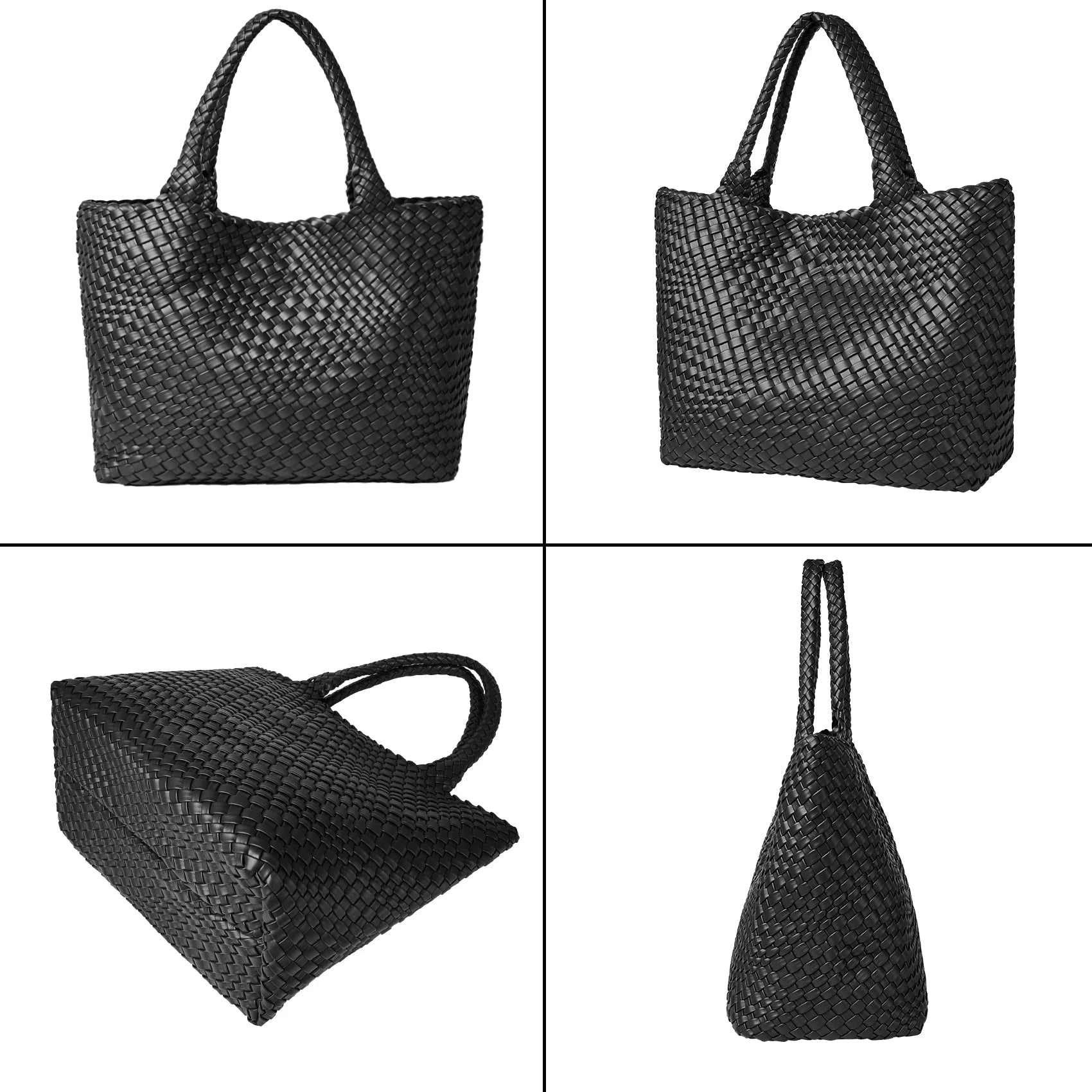 Sac Tote tressé en cuir PU vegan – Artisanal, Fermeture Hasp