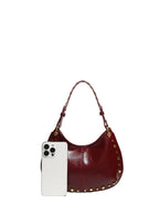 Sac bandoulière femme brun en cuir PU à rivets
