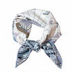 Retro Explorer Map Print Square Scarf 30% Silk 70% Wool Herringbone Texture Warm Shawl for Women Luxury Fashion Accessory MYNELIA