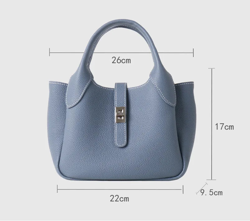2026 Neue hochwertige Damen-Eimertasche aus Rindsleder, kleine Schulter-Umhängetasche, elegante Pendlerhandtasche für Damen, Grau