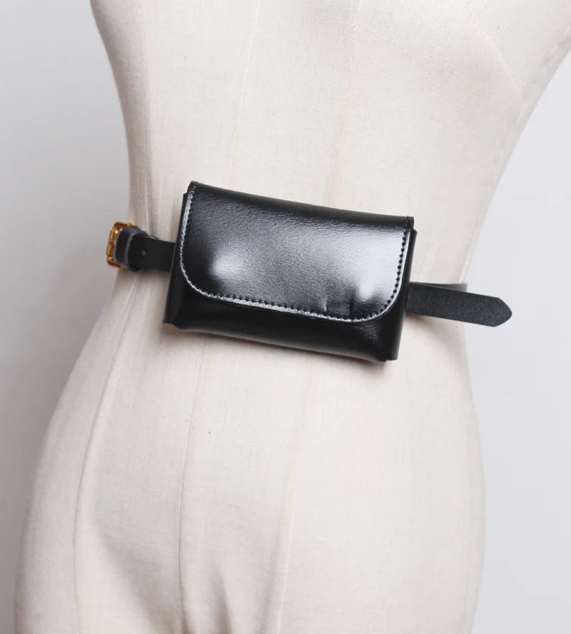 Ceinture cuir véritable avec pochette – Style Coréen Minimaliste