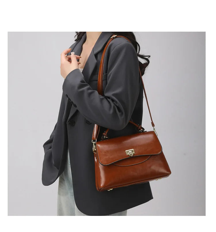 Sac en cuir PU Souple Urbain Lock Buckle Poche Épaule Croisé