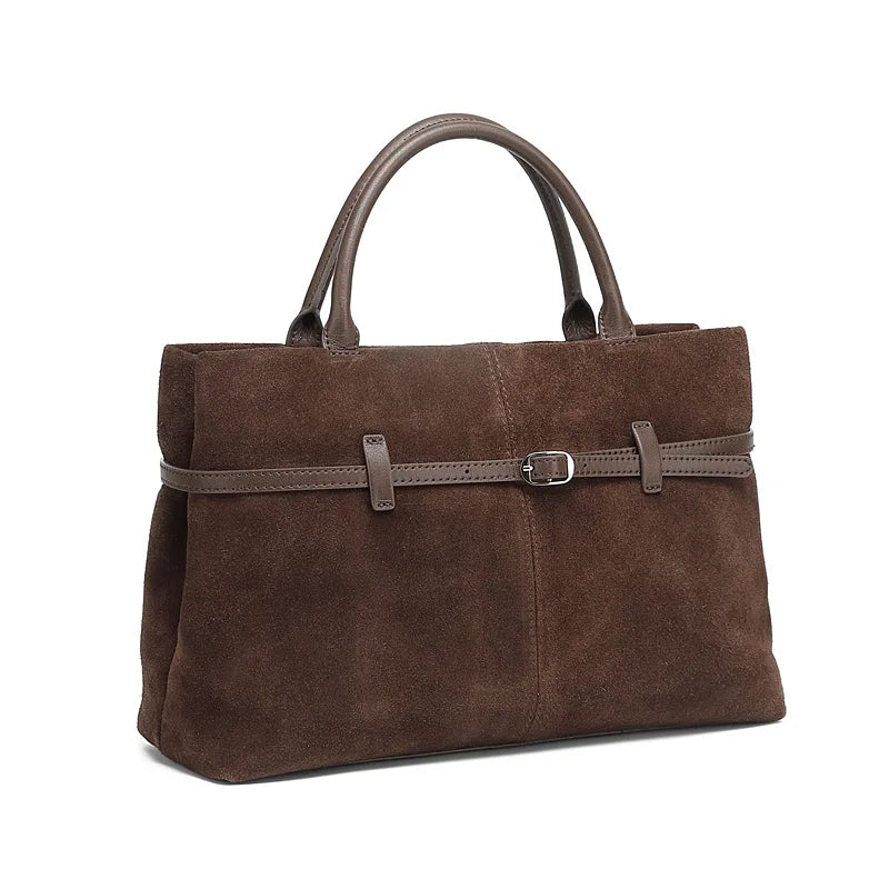 Oversized Suede Leather Briefcase Spacious Handheld Shoulder Crossbody Bag Women Slouchy Commuting Premium Light Luxury Handbag MYNELIA