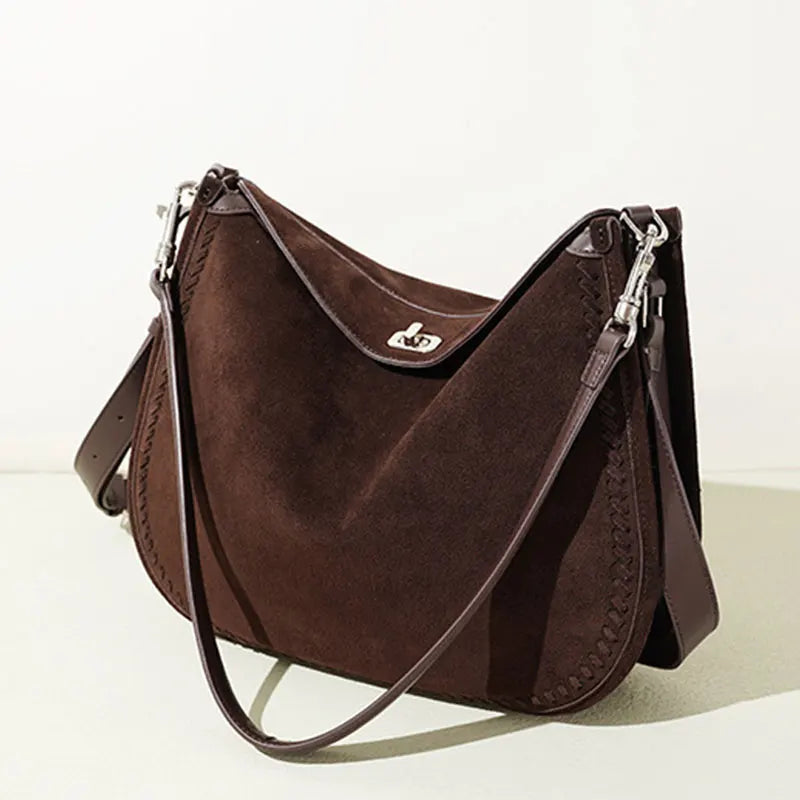 Sac Hobo femme en Suède – Style Vintage,Fermeture Zip,Bandoulière MYNELIA