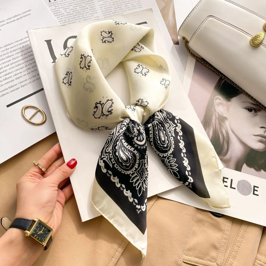70cm Neckerchief Female Luxury Square Scarf for Women Silk Feeling Shawl Satin Hijab Wraps Hair Bands Ribbon Headband Bandann MYNELIA