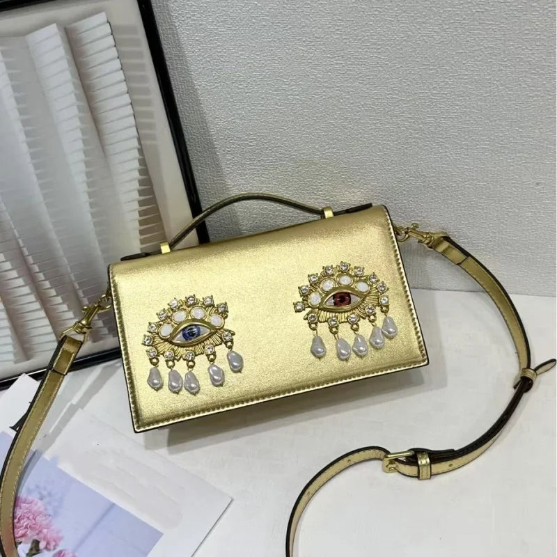Sac bandoulière femme en simili cuir PU – Décor yeux 3D