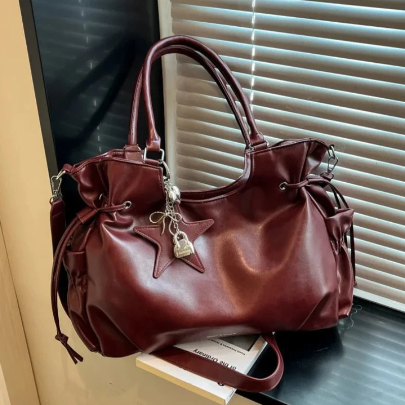 Sac cabas souple en simili cuir PU avec pendentif étoile