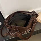 Niet Punk Handtaschen mit großem Fassungsvermögen Hochwertige Robuste Weiche Leder Casual Tragetasche Schulter Umhängetaschen Täglich Pendeln Reisen