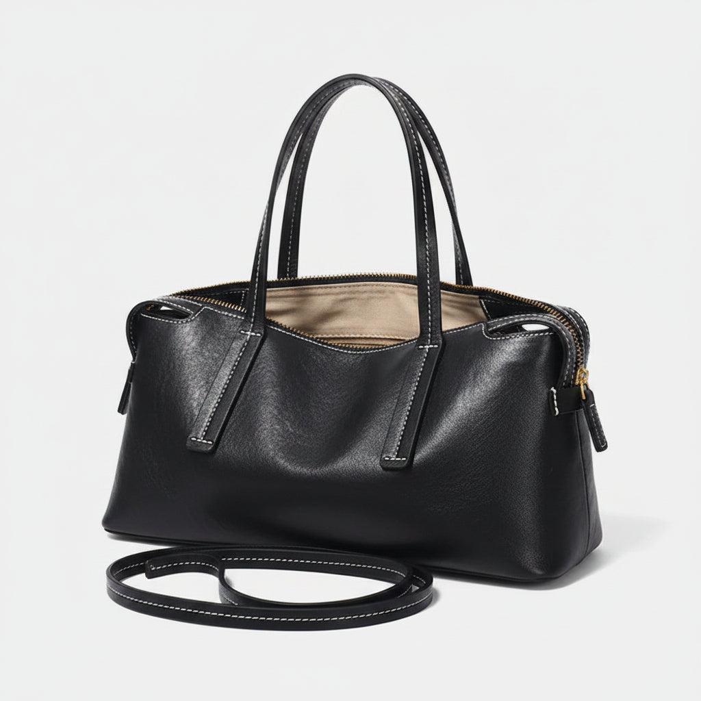 Sac Bowling cuir véritable Double anse – Élégance & Initiales Personnalisées