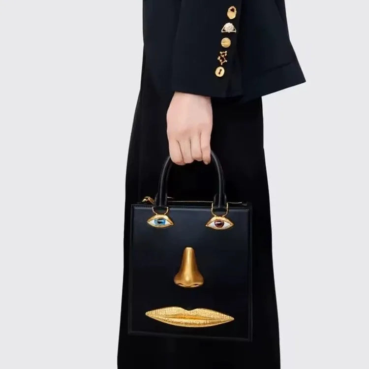 Sac bandoulière femme à visage décoratif et yeux bijoux
