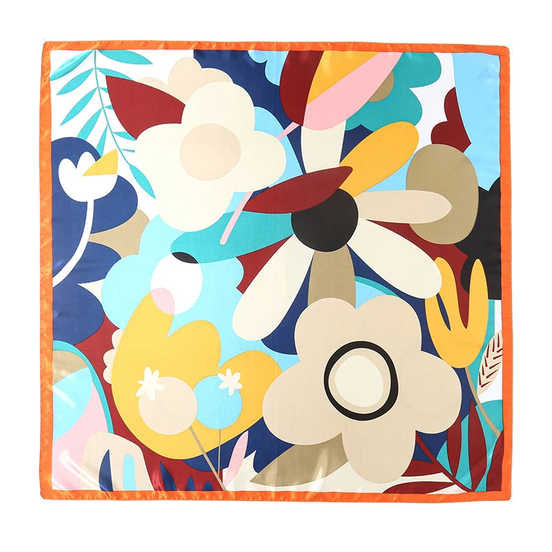 Foulard carré femme en polyester satiné – Motif floral 90 × 90 cm