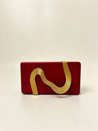 Pochette de soirée femme en simili cuir avec décor métallique