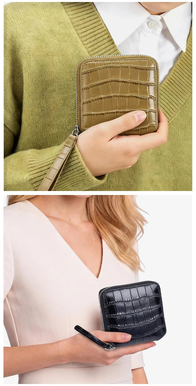 Portefeuille en cuir véritable – Motif alligator, protection RFID,8 compartiments