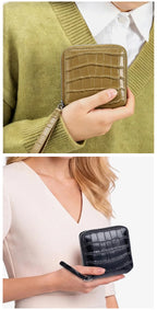 Portefeuille en cuir véritable – Motif alligator, protection RFID,8 compartiments