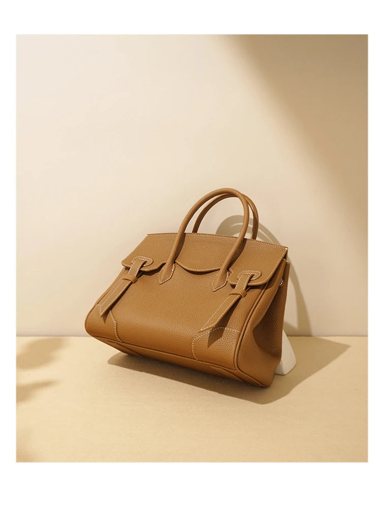 Fashion Designer Large Capacity Autumn Tote 2026 Lichi Pattern Cow Leather Women Shoulder Bag Formal Business Travel Handbag MYNELIA