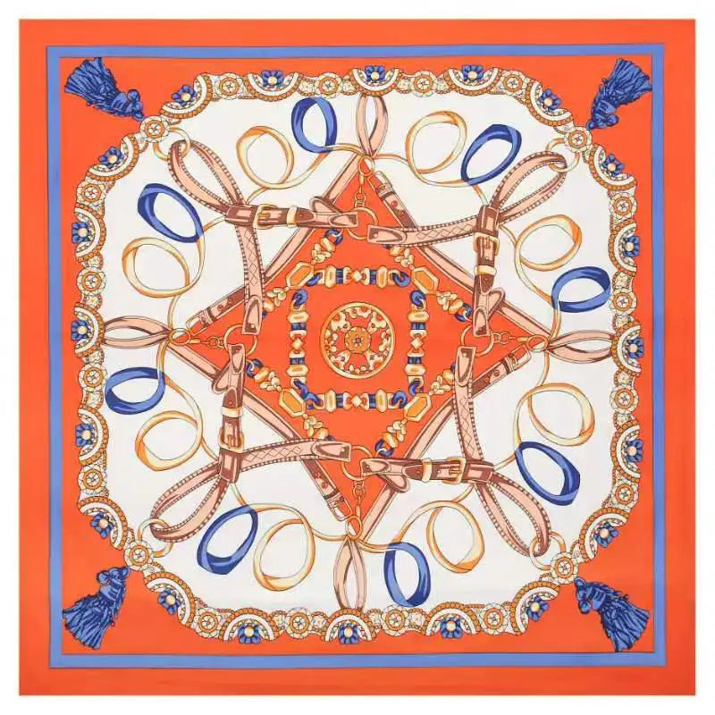 Grand foulard carré à motifs chaînes et brides – 130 × 130 cm