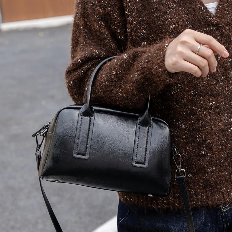 Sac Bowling cuir ciré véritable Femme – Crossbody Luxe