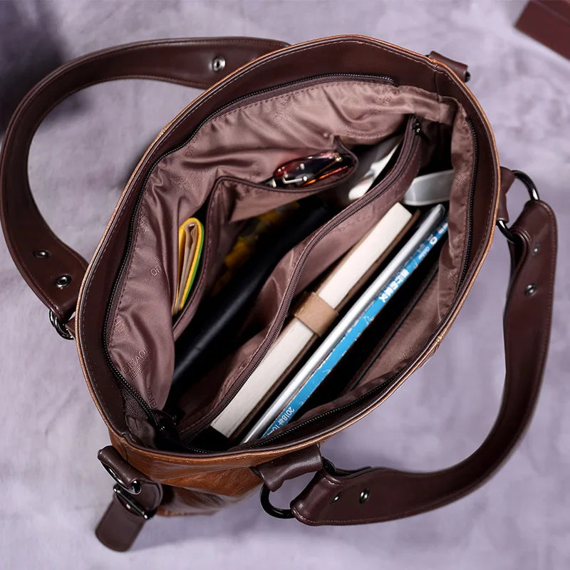 Sac tote cuir PU souple Style Vintage – Grande Capacité & Élégance Casual