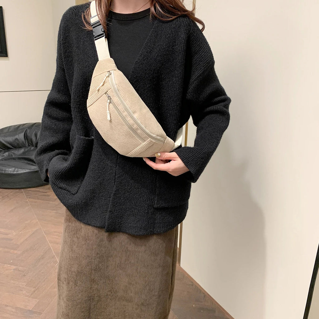 Sac banane velours côtelé — Pochette Tendance Femme | Bandoulière & Ceinture MYNELIA