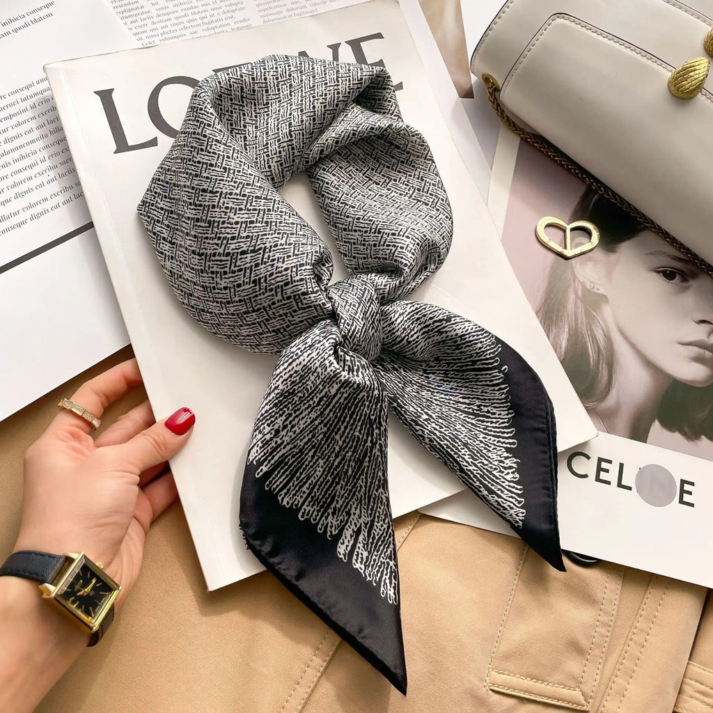 70cm Neckerchief Female Luxury Square Scarf for Women Silk Feeling Shawl Satin Hijab Wraps Hair Bands Ribbon Headband Bandann MYNELIA