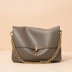 Sac Rabat Cuir Véritable Chaîne Dorée Verrou Flap