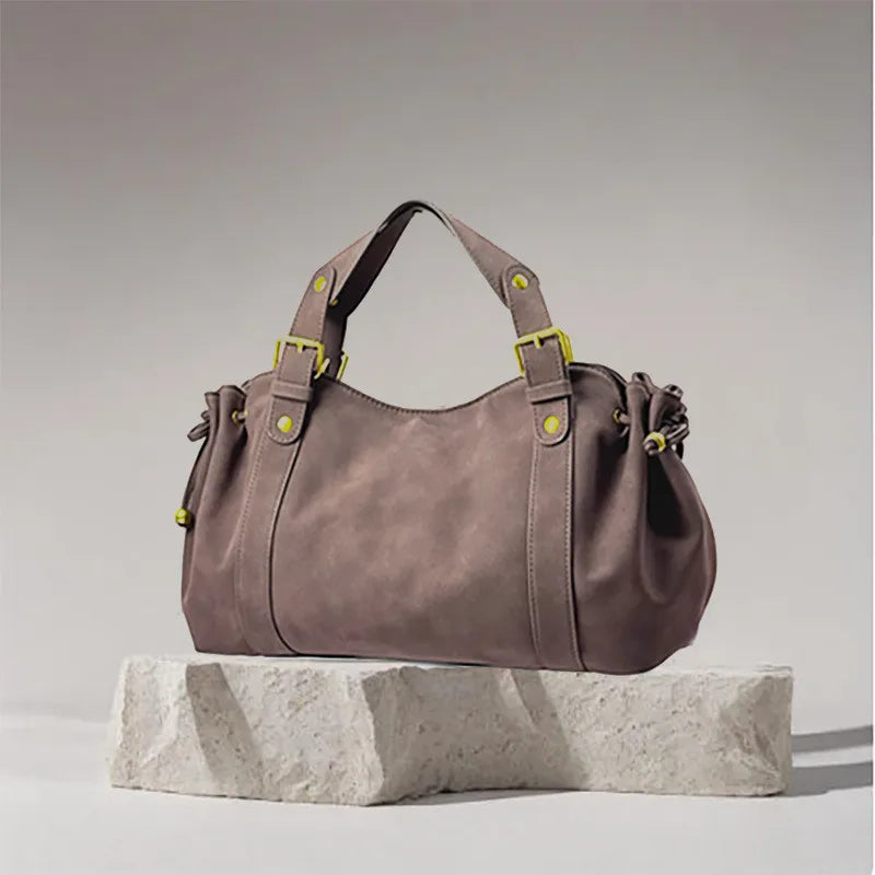 Sac Tote Boston PU Souple Imperméable Rivets Rétro