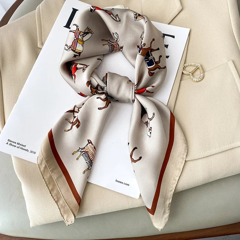 Fashion Luxury Brand 70cm Silk Square Scarf Women Satin Neck Tie Female Hair Bandana Headkerchief Shawl Wrap Hijab Echarpe MYNELIA