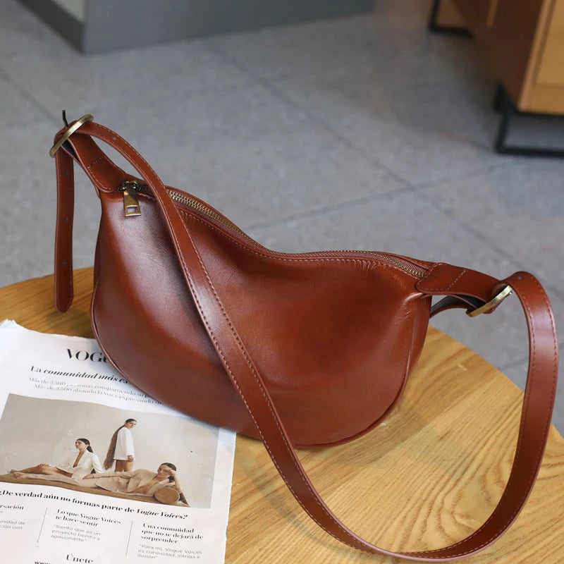 Sac Hobo cuir tanné végétal 100% Véritable  – Bandoulière