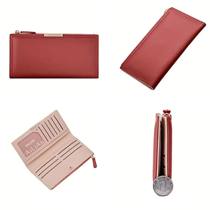 Ultra Slim Wallet For Women, RFID Blocking Credit Card Holder, Bifold Clutch Coin Zipper Travel Long Purse MYNELIA