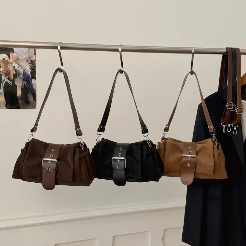 Sac à bandoulière  suède plissé – Fermoir Style fashion