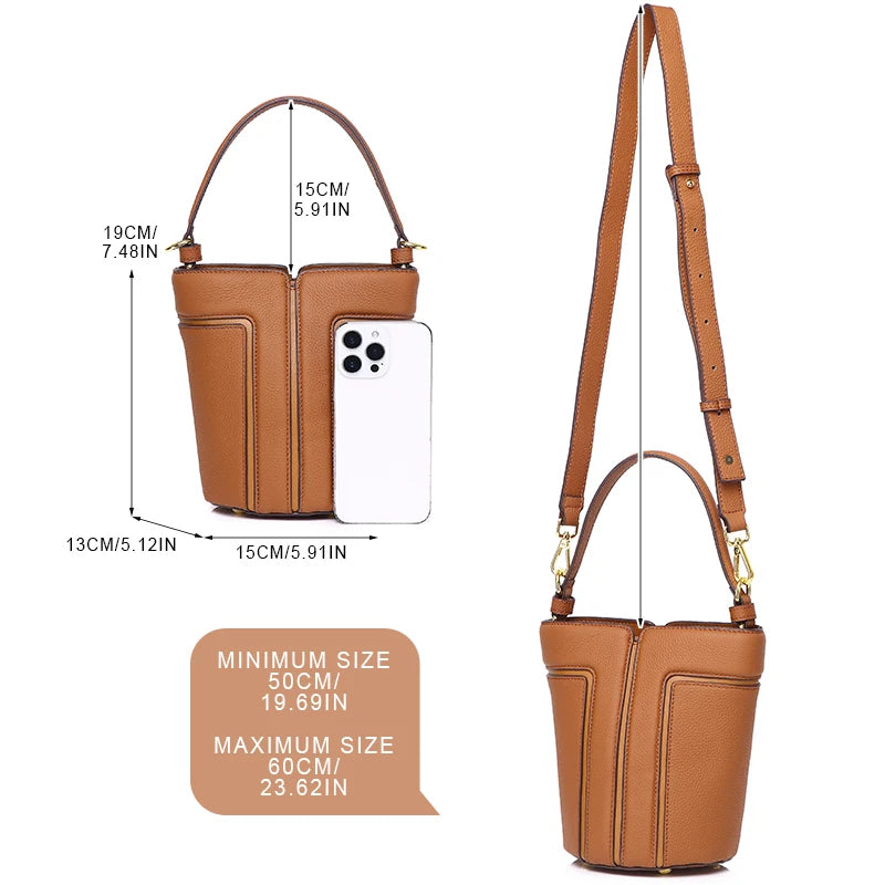 Sac seau cuir vache femme – Triple Port Bandoulière
