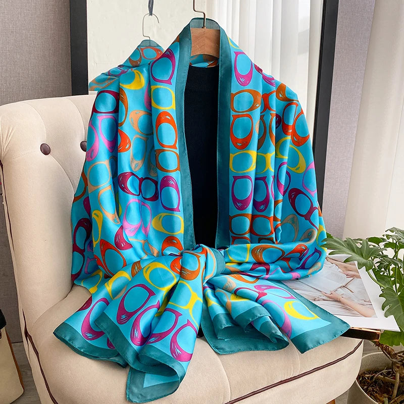 Foulard rectangulaire satiné à motifs anneaux – 180 × 90 cm
