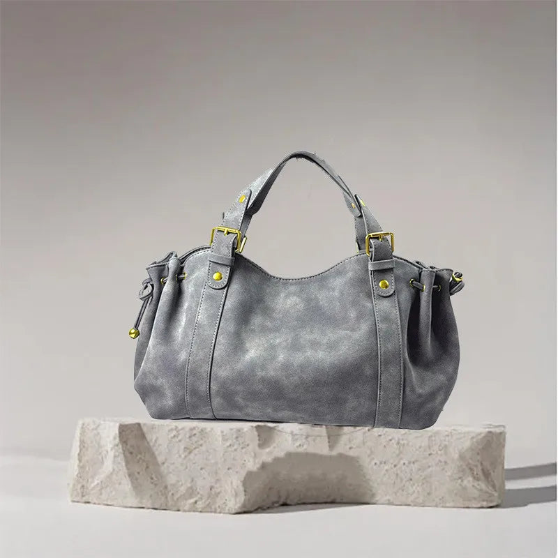 Sac Tote Boston PU Souple Imperméable Rivets Rétro