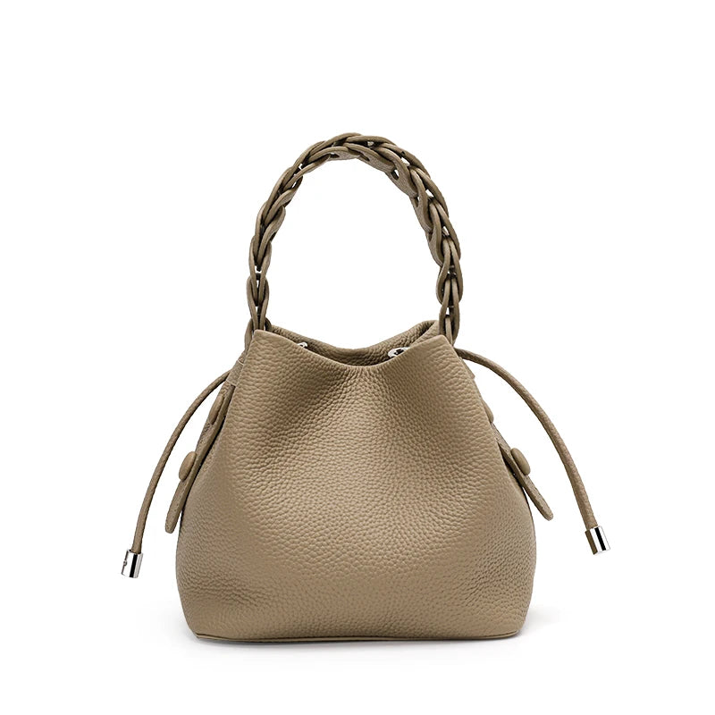 Sac seau cuir femme – Anse Tressée & Bandoulière réglable Style Casual Chic