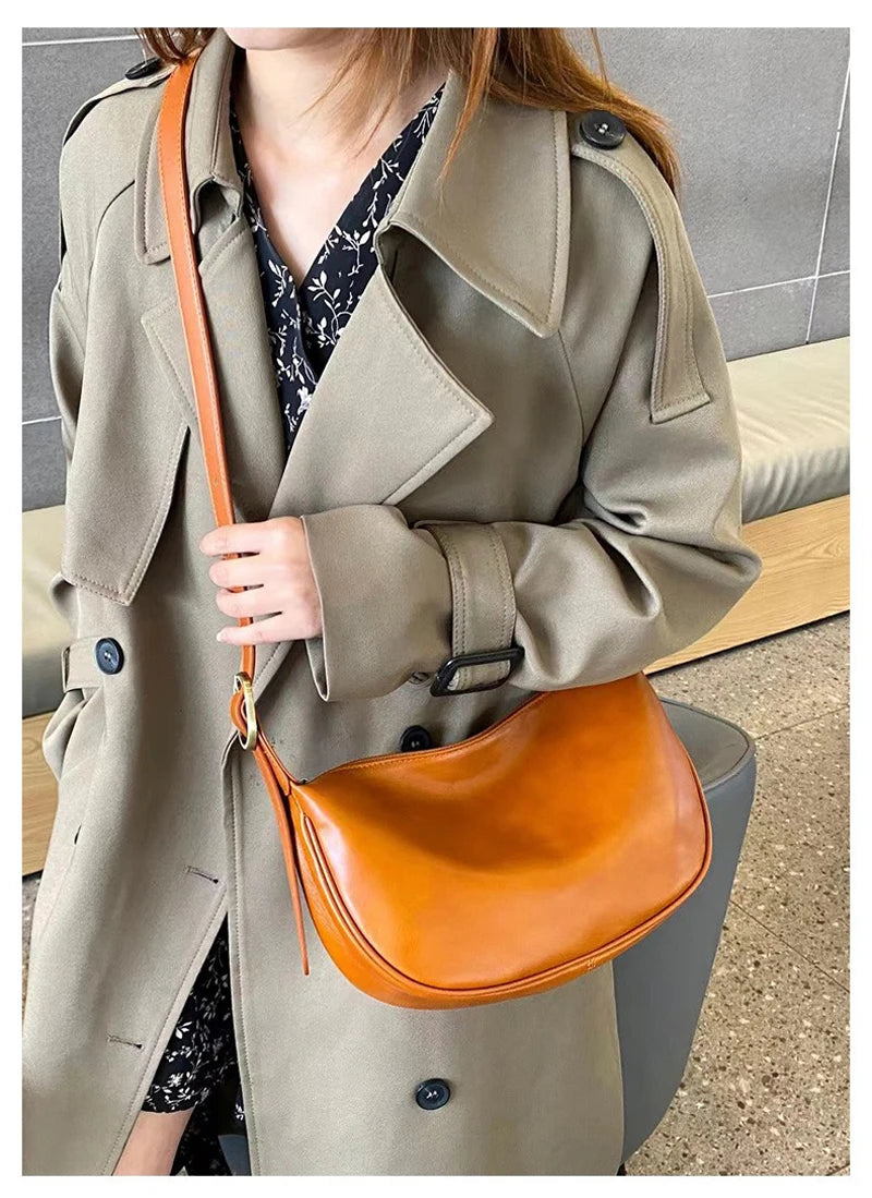Sac Hobo cuir tanné végétal 100% Véritable  – Bandoulière
