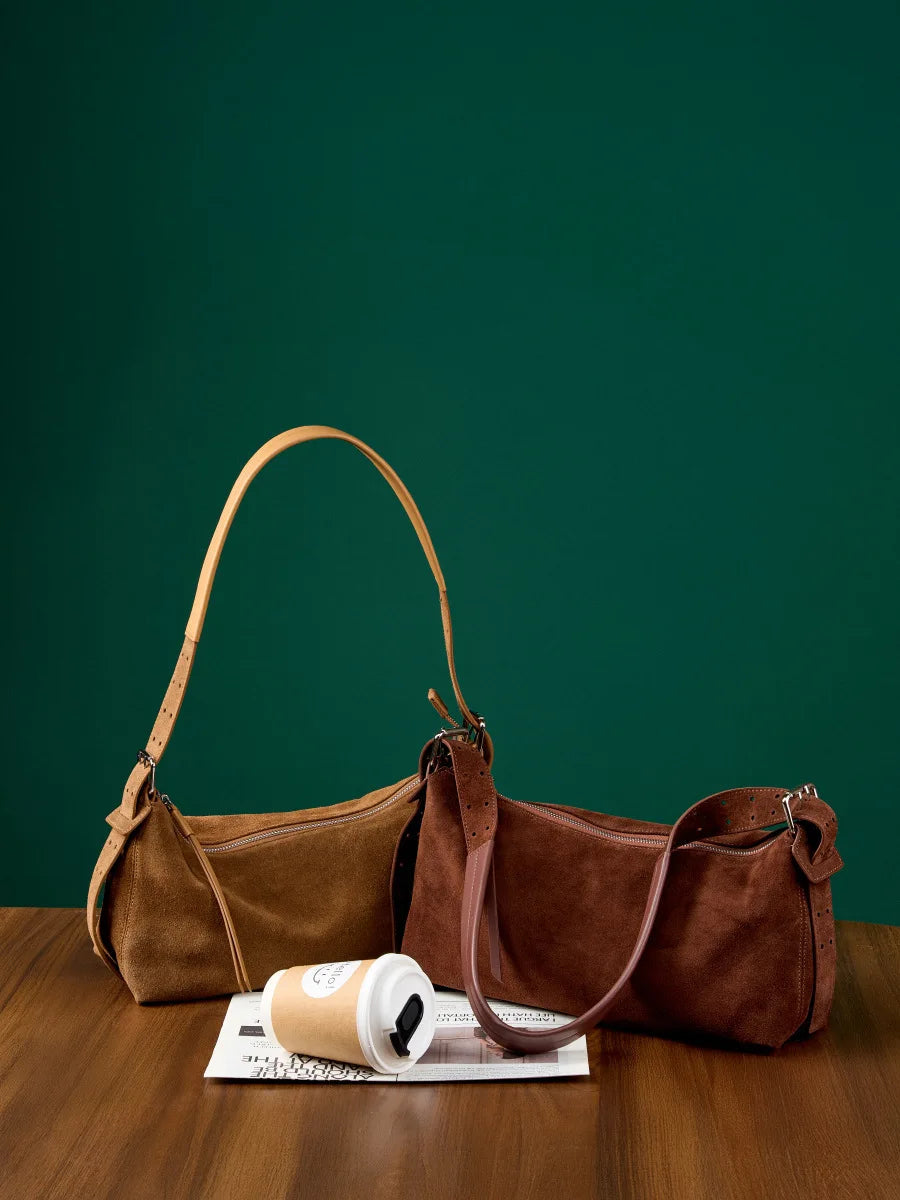 Sac à main en daim cuir véritable-Style Coréen,Large Bandoulière,Luxe Léger MYNELIA