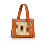 Sac à main tressé  –Bandoulière cuir & osier Style naturel