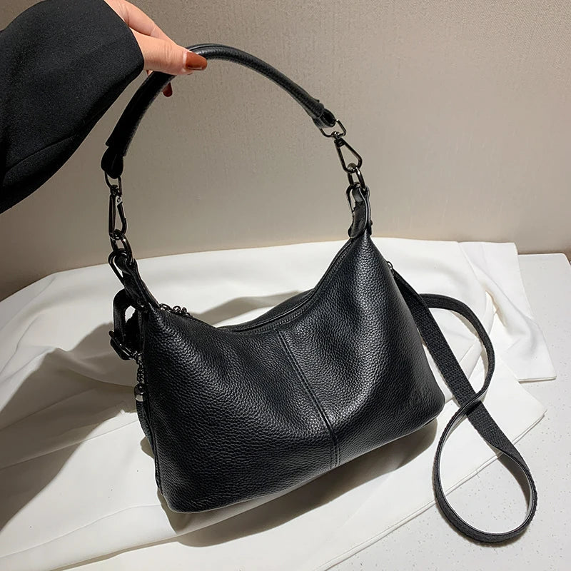 Sac à Main Hobo en Cuir Véritable Vintage – Femme MYNELIA